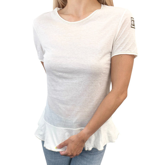 CHANEL Sport Vintage 06P CC Logo T-shirt Top #42 White Gold Cotton Frill