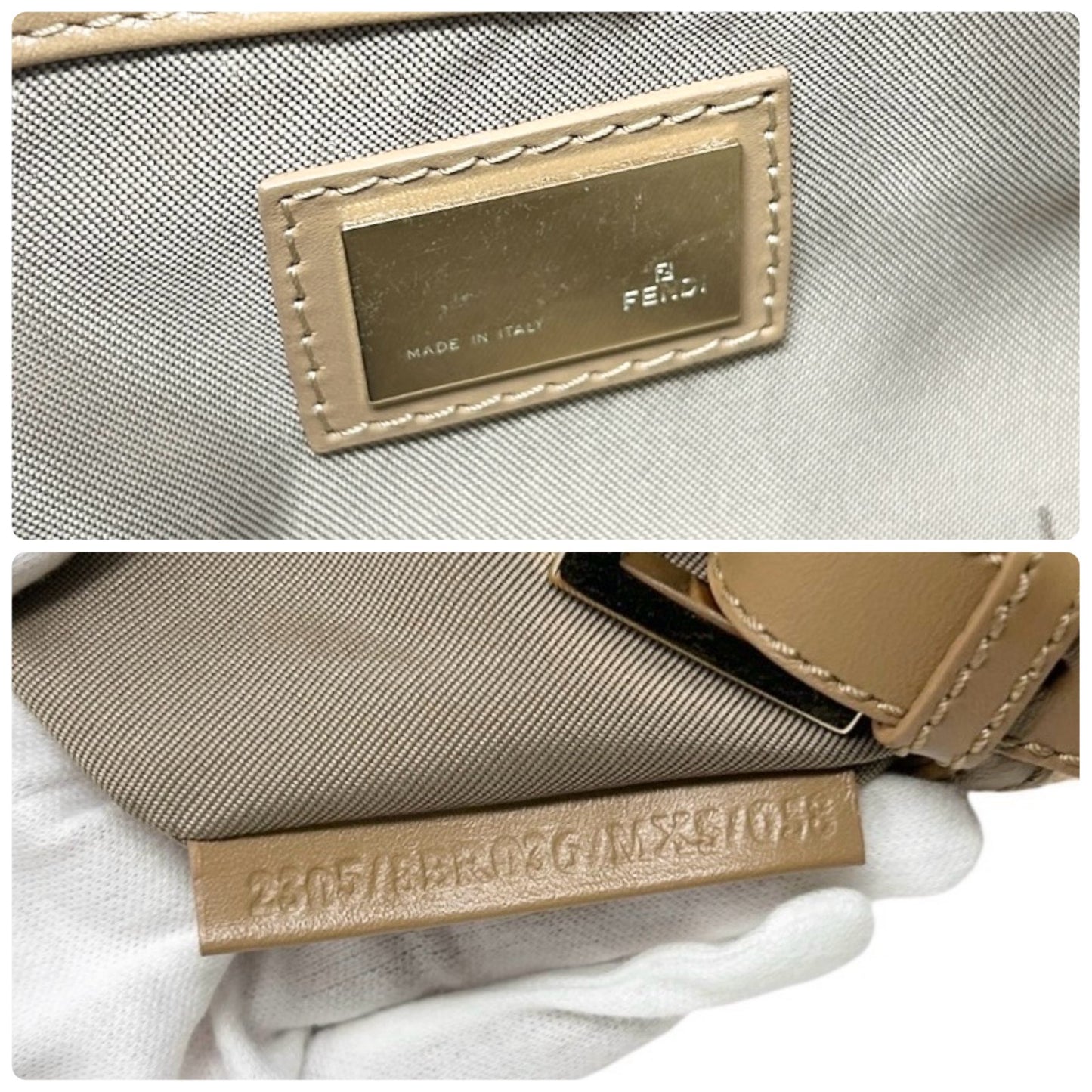 FENDI Vintage FF Logo Zucca Raffia Hobo Shoulder Bag Beige White Leather
