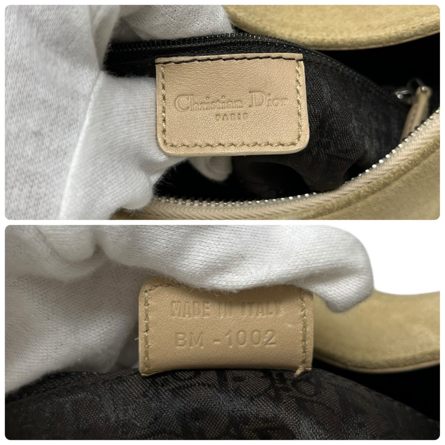 Christian Dior Vintage 2002 Admit It Suede Shoulder Bag Lace Up Beige Silver