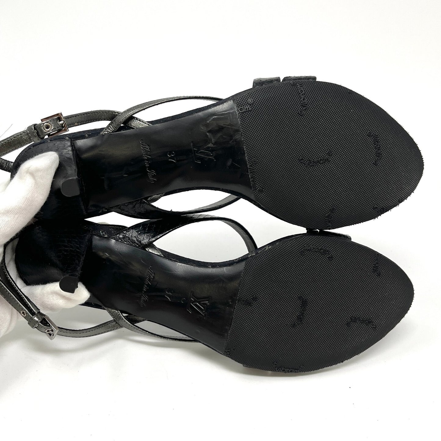 LOUIS VUITTON Monogram Logo Sandals Heels #37 US6.5 Slingback Black Satin RankAB