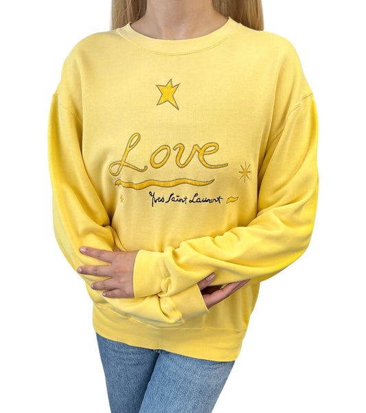Yves Saint Laurent Vintage Love Star Embroidered Sweatshirt Yellow 901938