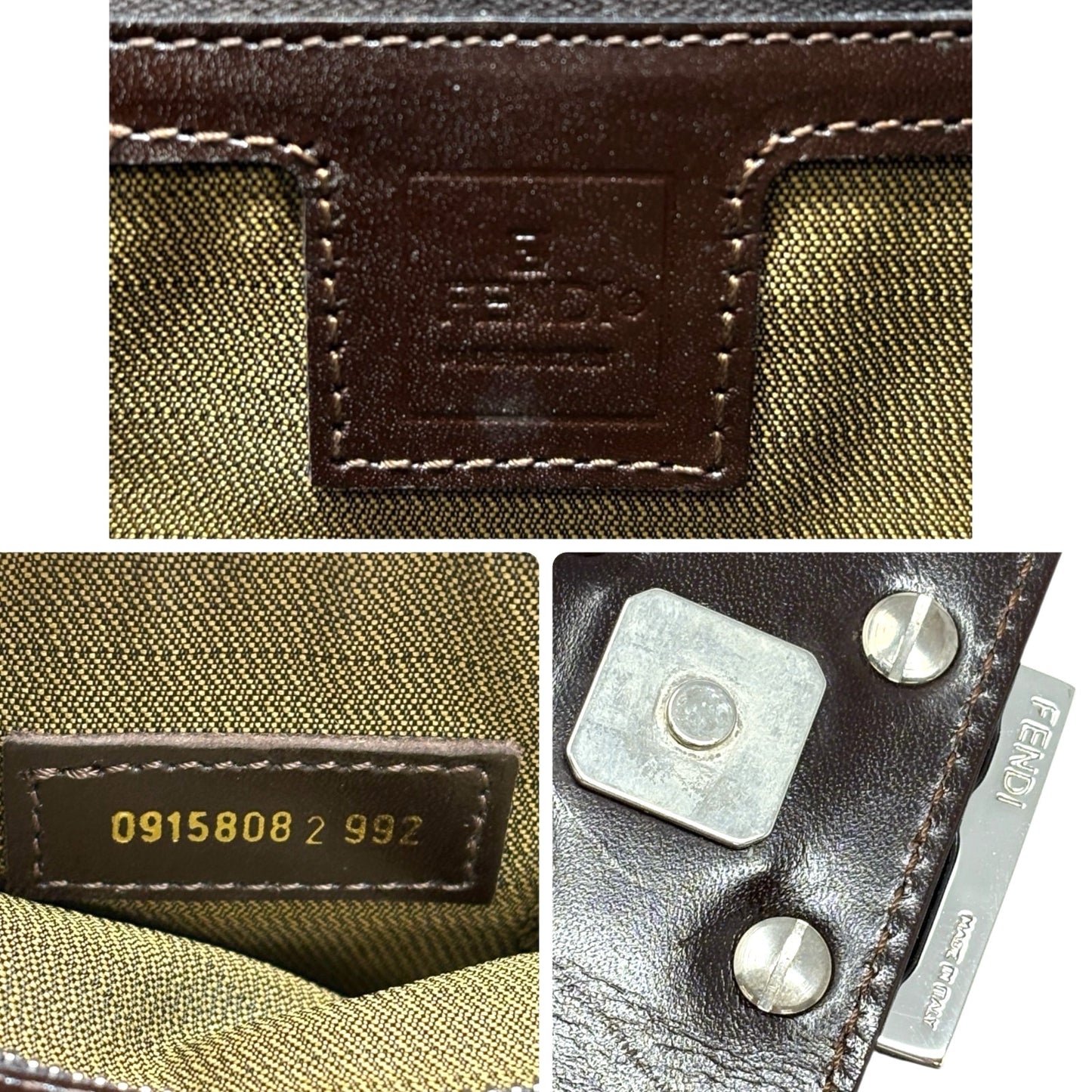Fendi Vintage Zucca Canvas Tote Shoulder Bag Brown FF Logo Monogram Leather