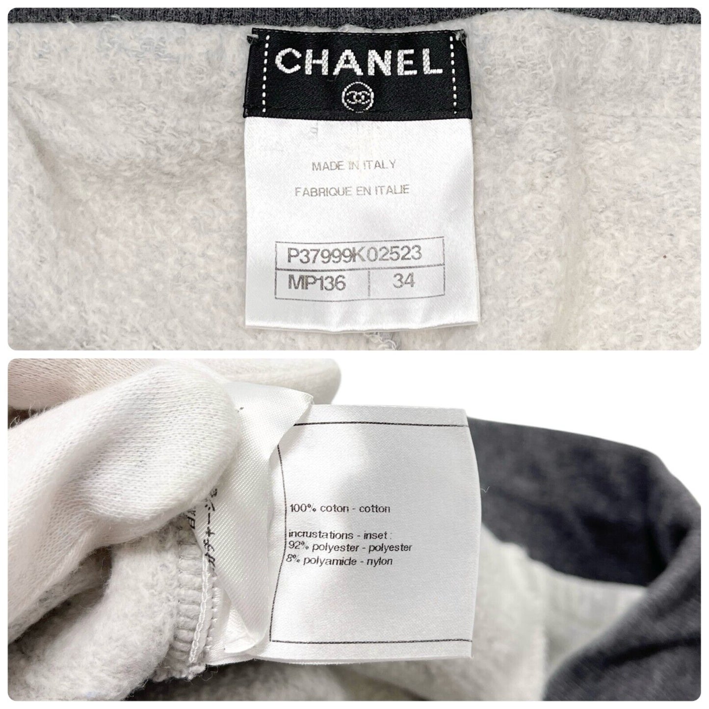 CHANEL Vintage P37999 CC Mark Big Logo Half Pants #34 Sweat Pocket Gray Cotton