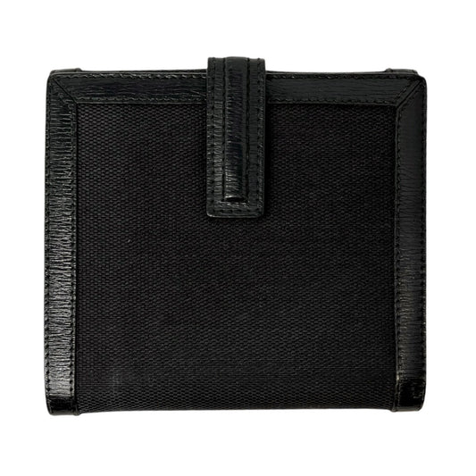 GUCCI Vintage G Square Logo Compact Wallet Button Black Gold Cotton