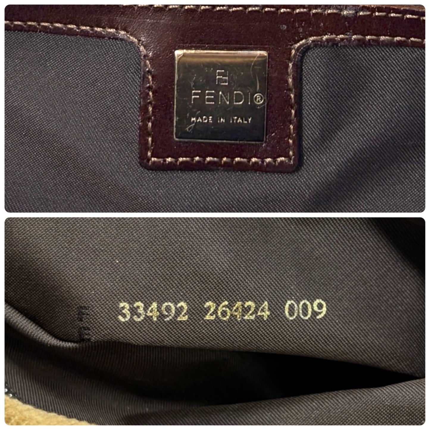 FENDI Vintage FF Logo Mamma Baguette Corduroy Shoulder Bag Beige Silver