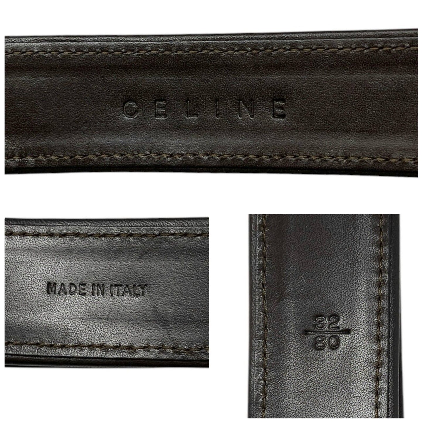 CELINE Vintage Macadam Logo Belt #32/80 Fashion Accessory Brown Gold Calf Hair