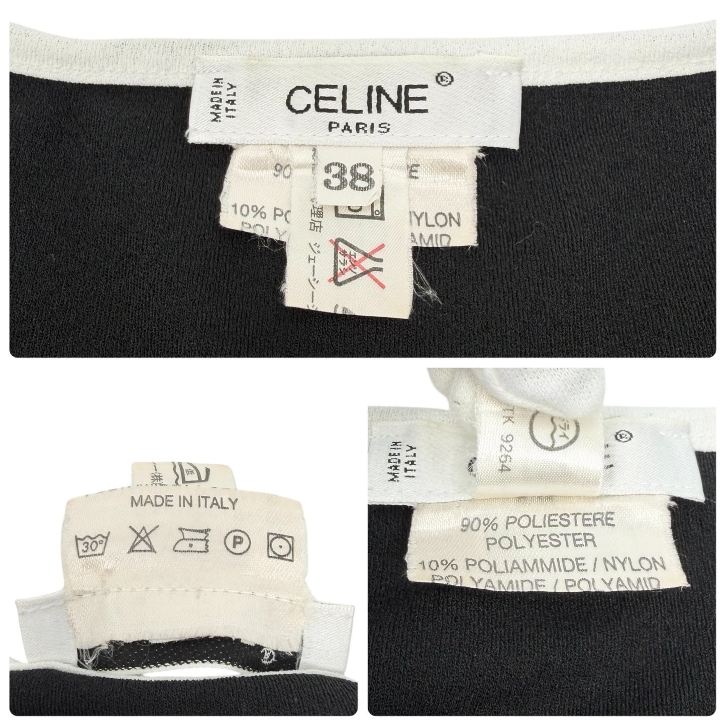 CELINE Vintage Logo T-shirt Top #38 Black White Short Sleeve Polyester 902429