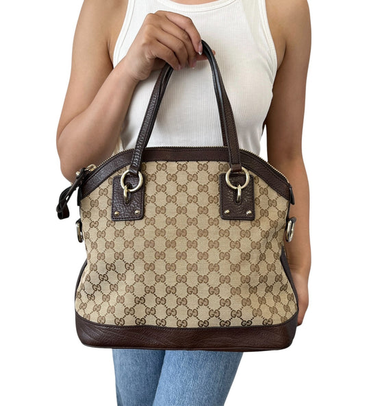 GUCCI Vintage GG Monogram Logo 2way Tote Bag Beige Brown Canvas Leather