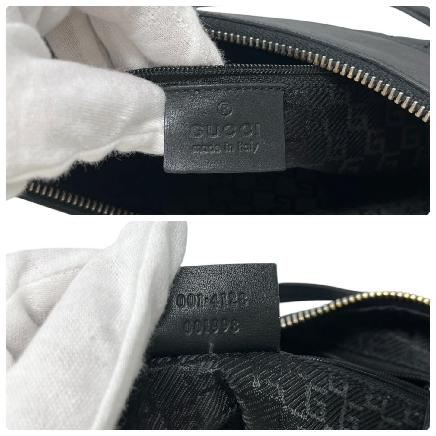 GUCCI Vintage Logo Quilted Hobo Shoulder Bag Black Gold Leather Zip 106546