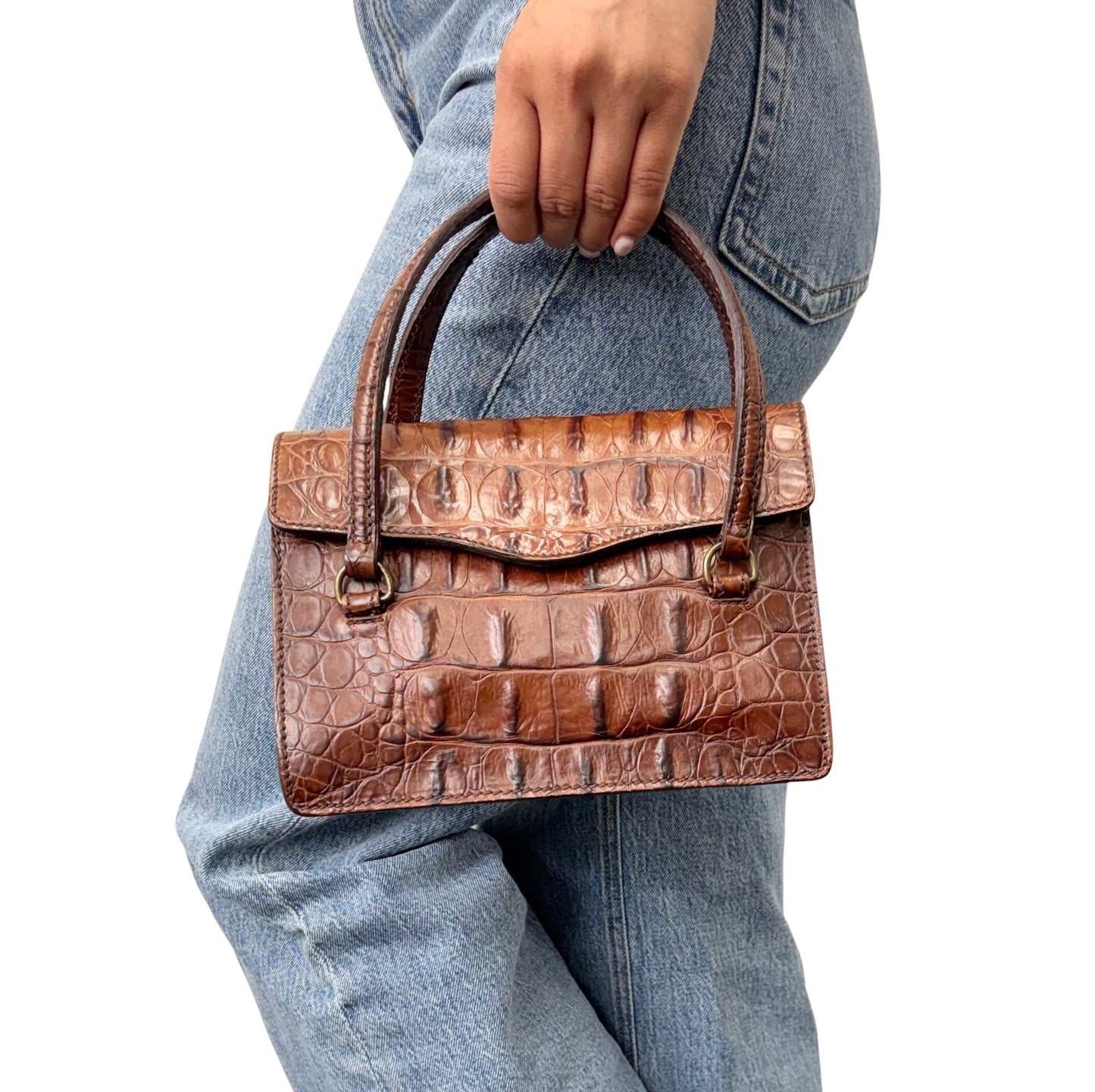 [Exclusive] miu miu Vintage Logo Mini Hand Bag Leather Brown Magnet 800104