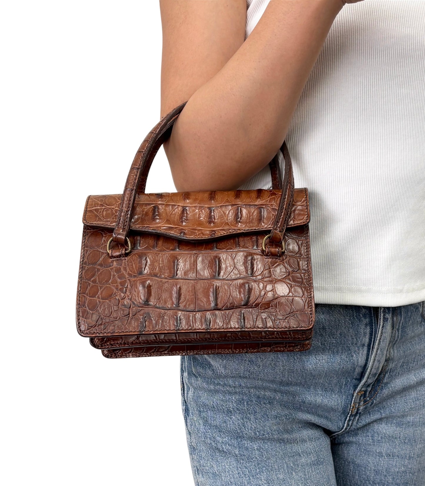 [Exclusive] miu miu Vintage Logo Mini Hand Bag Leather Brown Magnet 800104