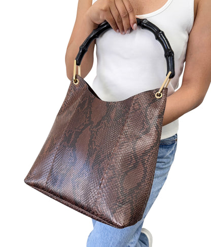[Exclusive] GUCCI Vintage Bamboo Python Shoulder Bag Brown Black Leather 800105