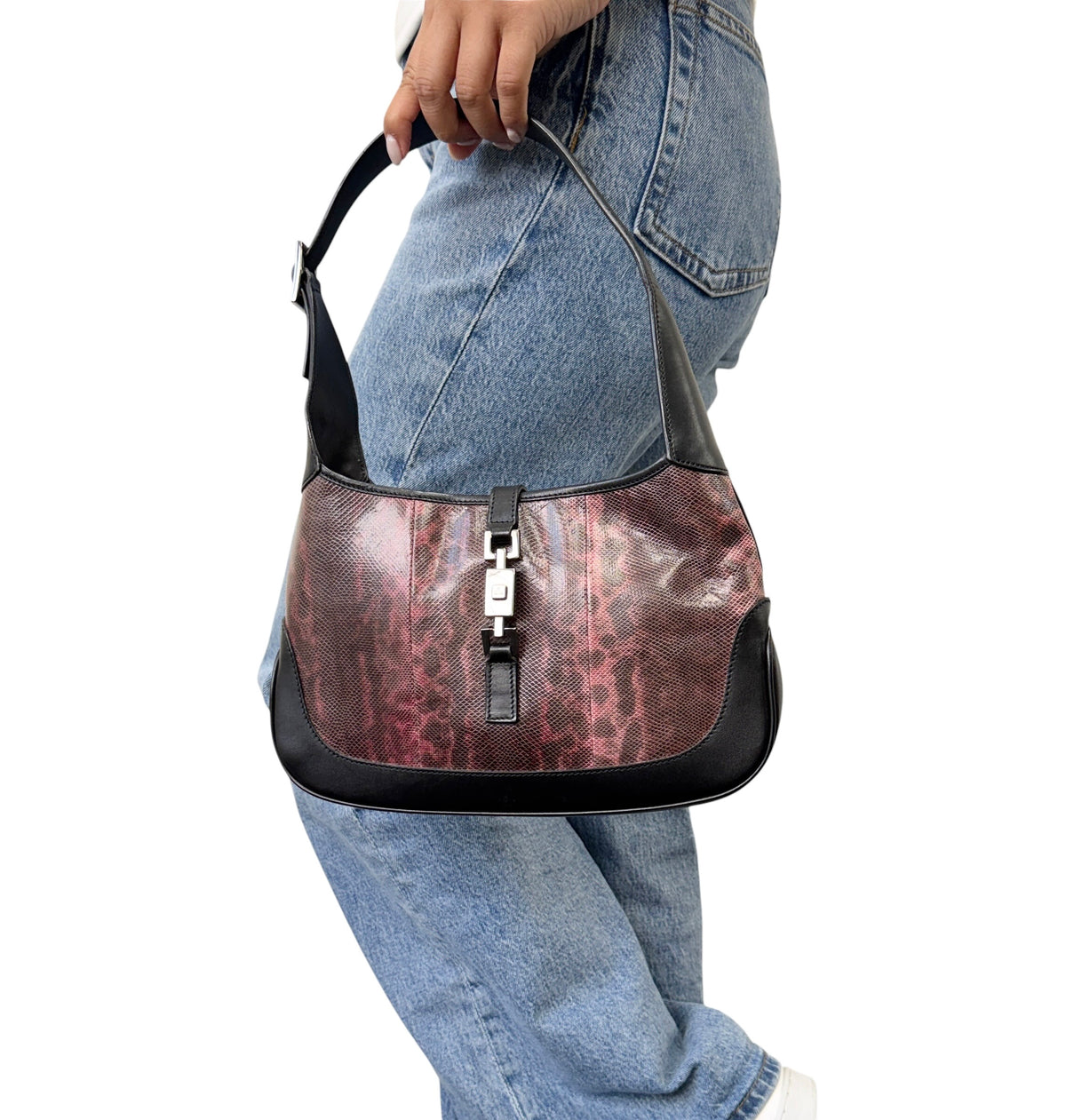 [Exclusive] GUCCI Vintage Jackie Python Hobo Bag Red Black Leather 800103