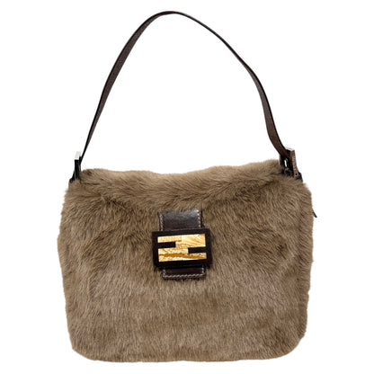 [Exclusive] FENDI Vintage FF Mamma Baguette Shoulder Bag Fur Brown 800804