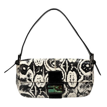 [Exclusive] FENDI Vintage Mamma Baguette Python Shoulder Bag Black 800211
