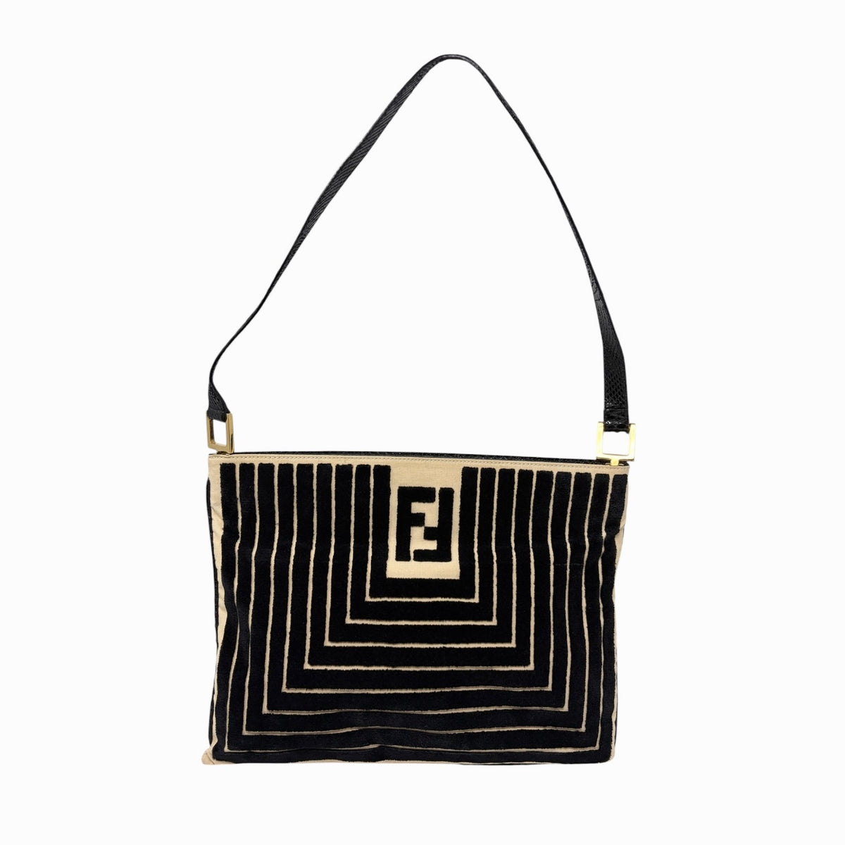 [Exclusive] FENDI Vintage FF Logo Python Velvet Shoulder Bag Black 800208