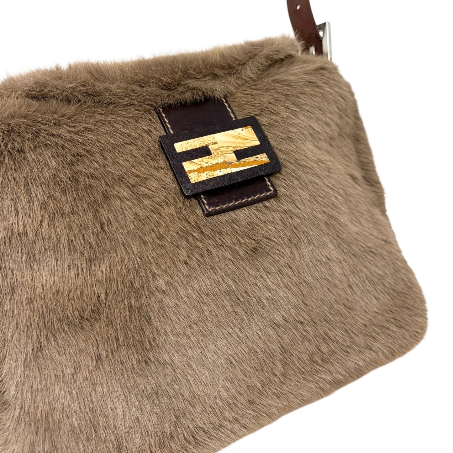 [Exclusive] FENDI Vintage FF Mamma Baguette Shoulder Bag Fur Brown 800804