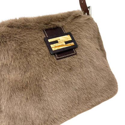 [Exclusive] FENDI Vintage FF Mamma Baguette Shoulder Bag Fur Brown 800804
