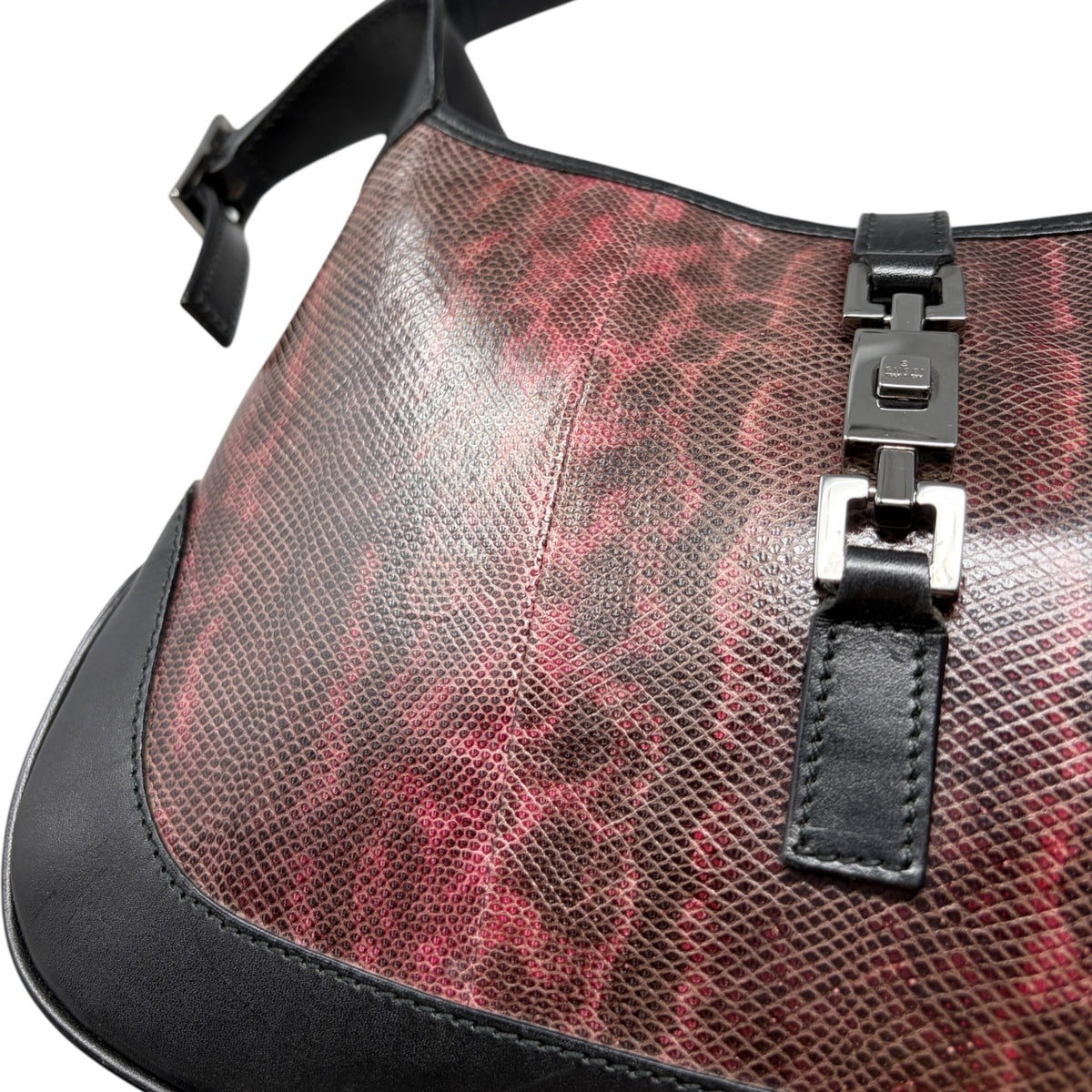 [Exclusive] GUCCI Vintage Jackie Python Hobo Bag Red Black Leather 800103
