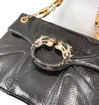 [Exclusive] GUCCI Vintage Python Evening Dragon Shoulder Bag Black 800210