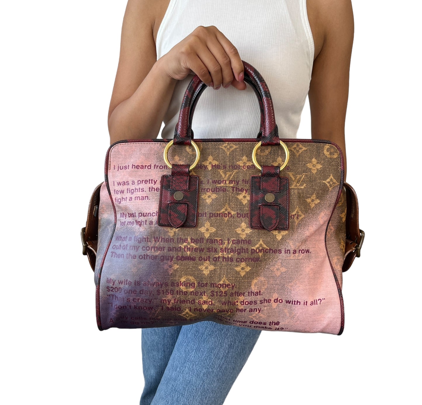 LOUIS VUITTON Vintage Monogram Joke Aquarelle Tote Bag Brown Leather 800202
