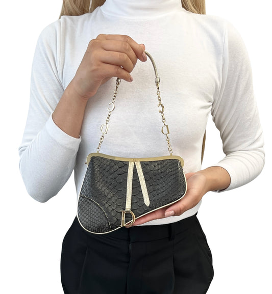 [Exclusive] Christian Dior Vintage Mini Saddle Chain Bag Black Gold 800294