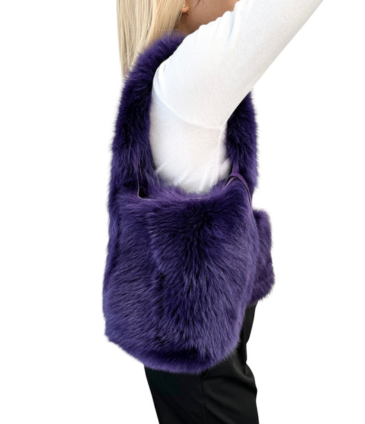 [Exclusive] miu miu Vintage Fur Charm Bag Pouch Set Purple Gold Logo 800300