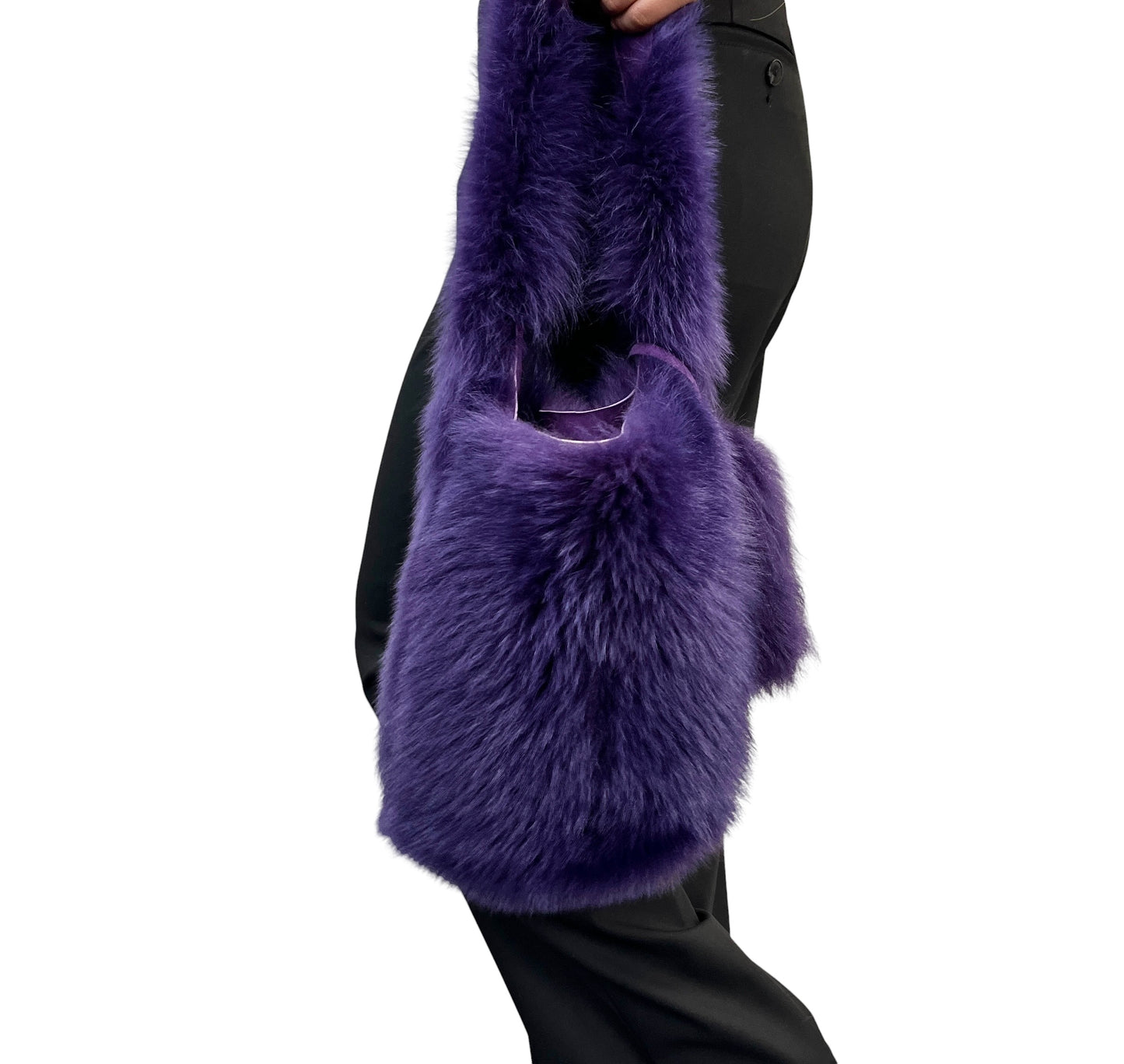 [Exclusive] miu miu Vintage Fur Charm Bag Pouch Set Purple Gold Logo 800300