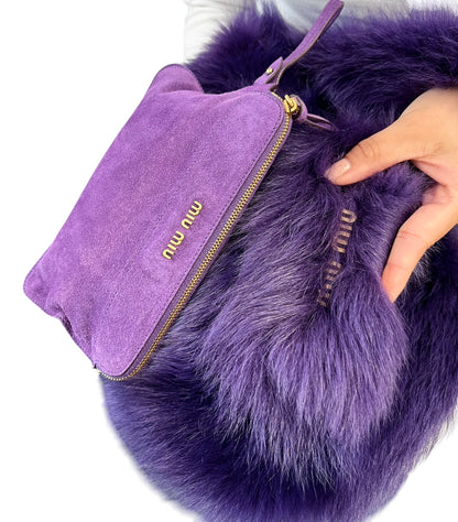 [Exclusive] miu miu Vintage Fur Charm Bag Pouch Set Purple Gold Logo 800300