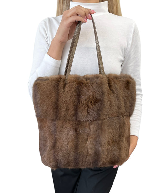 [Exclusive] FENDI Vintage Fur Tote Shoulder Bag Leather Brown Magnetic 800299