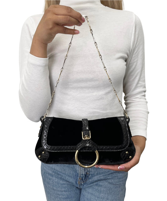 [Exclusive] DOLCE&GABBANA Vintage Velvet Python Ring Shoulder Bag Black 800224