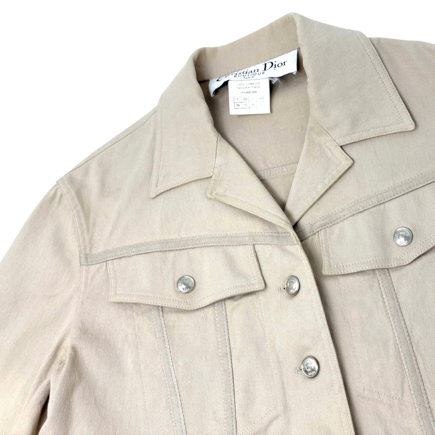 Christian Dior Vintage 2001 Croped Denim Jacket #38 Beige Long Sleeve Cotton