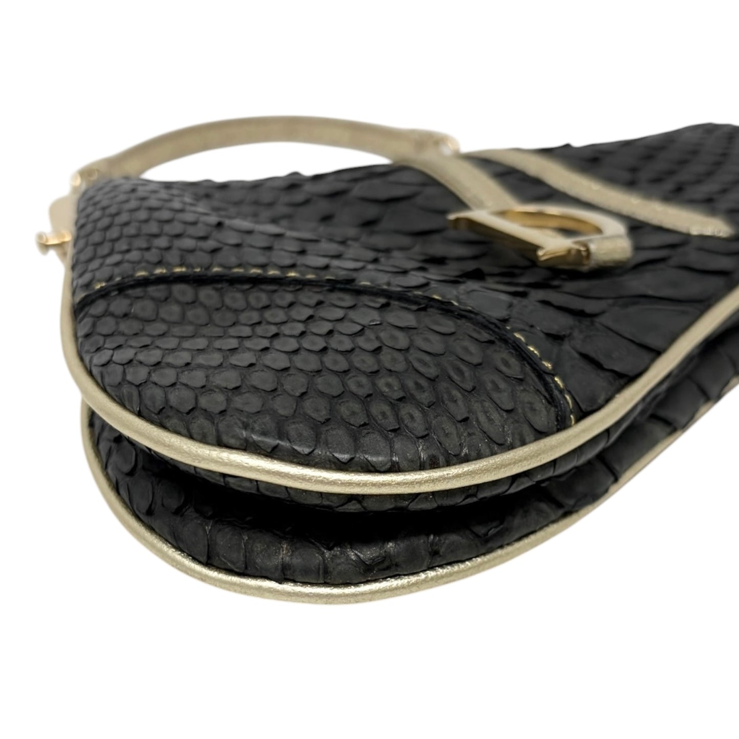 [Exclusive] Christian Dior Vintage Mini Saddle Chain Bag Black Gold 800294