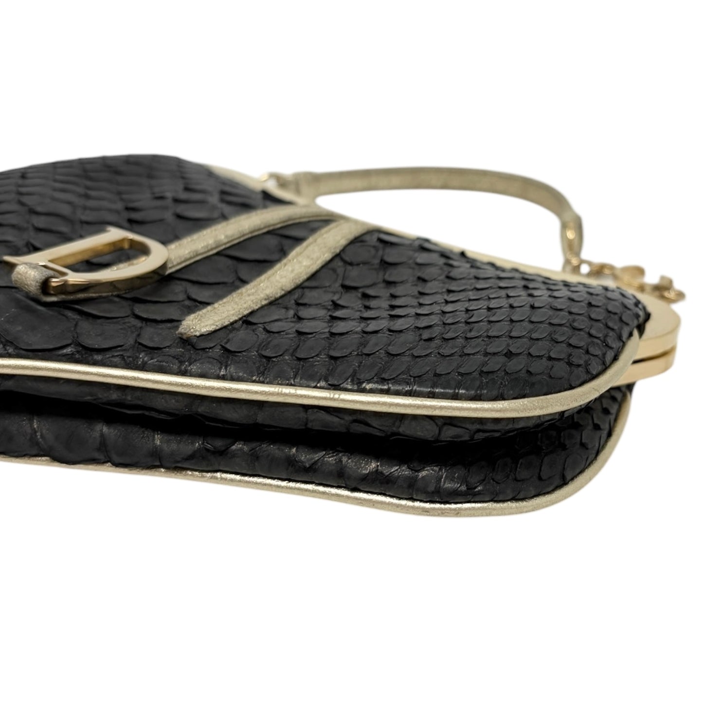 [Exclusive] Christian Dior Vintage Mini Saddle Chain Bag Black Gold 800294