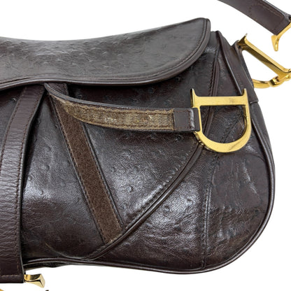 [Exclusive] Christian Dior Vintage CD Double Saddle Bag Brown Leather 800802