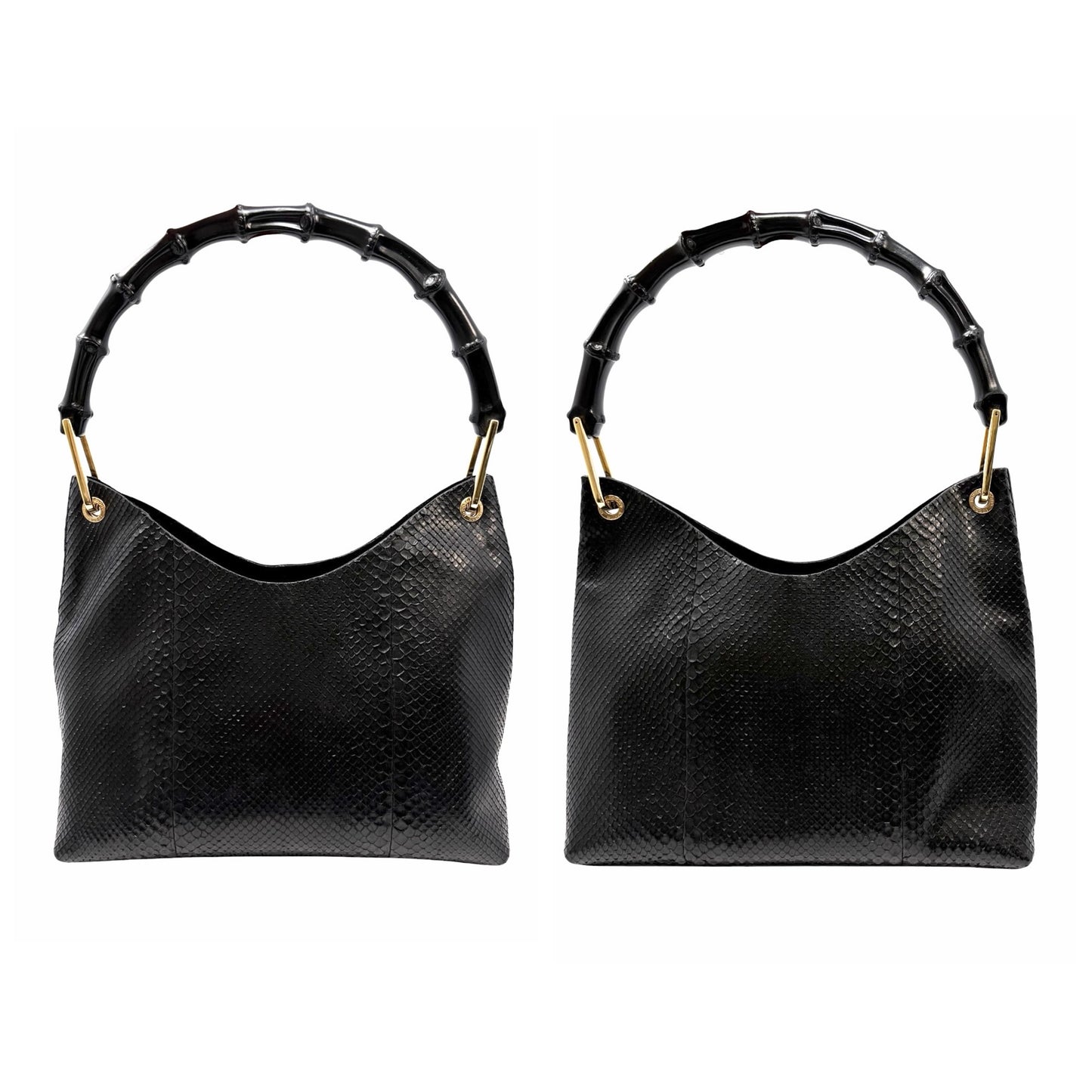 【Exclusive】GUCCI Vintage Logo Bamboo Python Shoulder Bag Black Gold Leather Pouch 800206