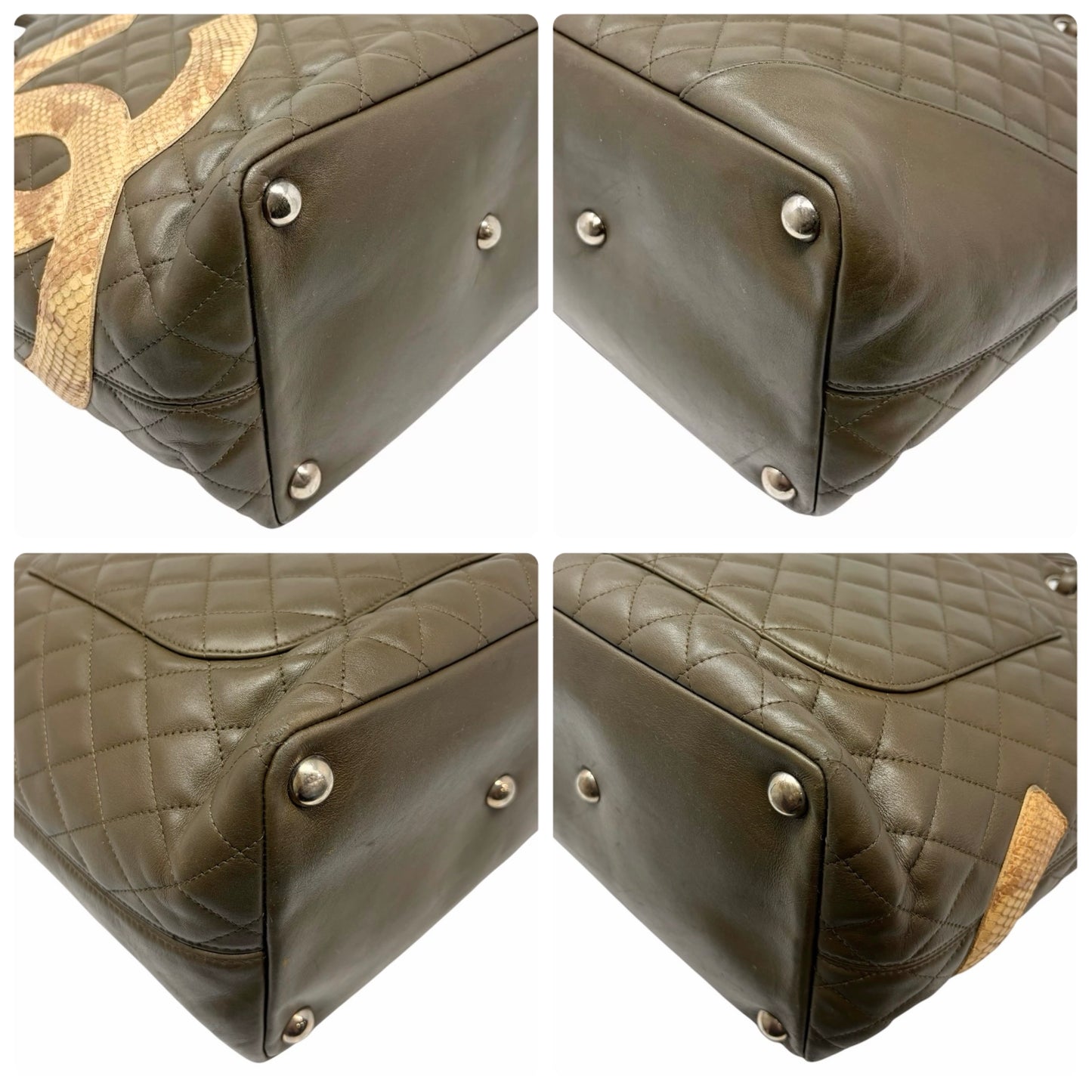 【Exclusive】CHANEL Vintage Cambon Line CC Logo Python Shoulder Tote Bag Khaki Beige 800207