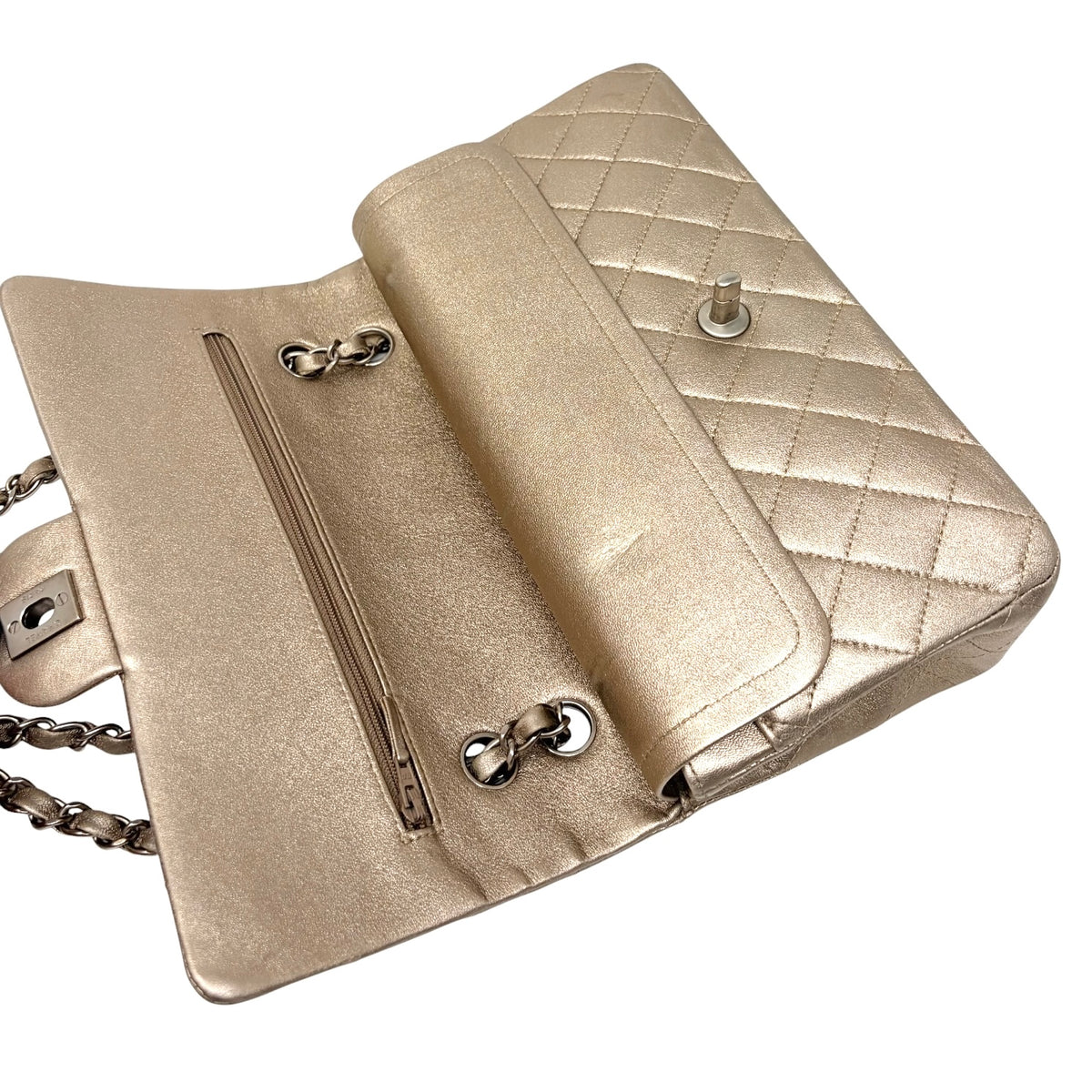 CHANEL Vintage CC Turnlock Quilted Chain Flap Bag 2 Way Metallic Gold 902919