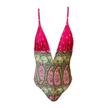 Christian Dior Vintage Logo Paisley Print One-piece Swimwear #38 Nylon 901863