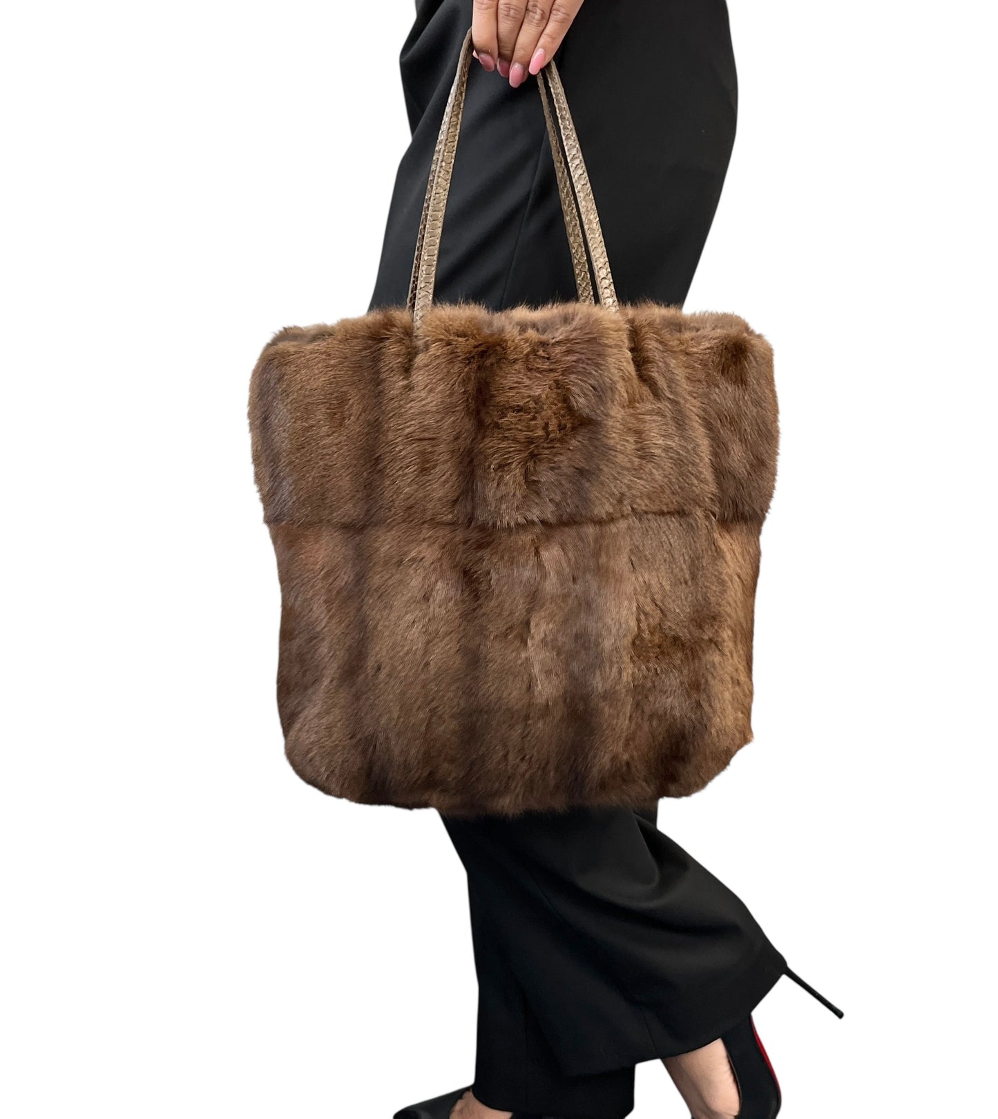 [Exclusive] FENDI Vintage Fur Tote Shoulder Bag Leather Brown Magnetic 800299