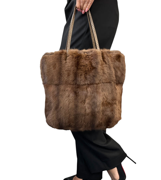 [Exclusive] FENDI Vintage Fur Tote Shoulder Bag Leather Brown Magnetic 800299