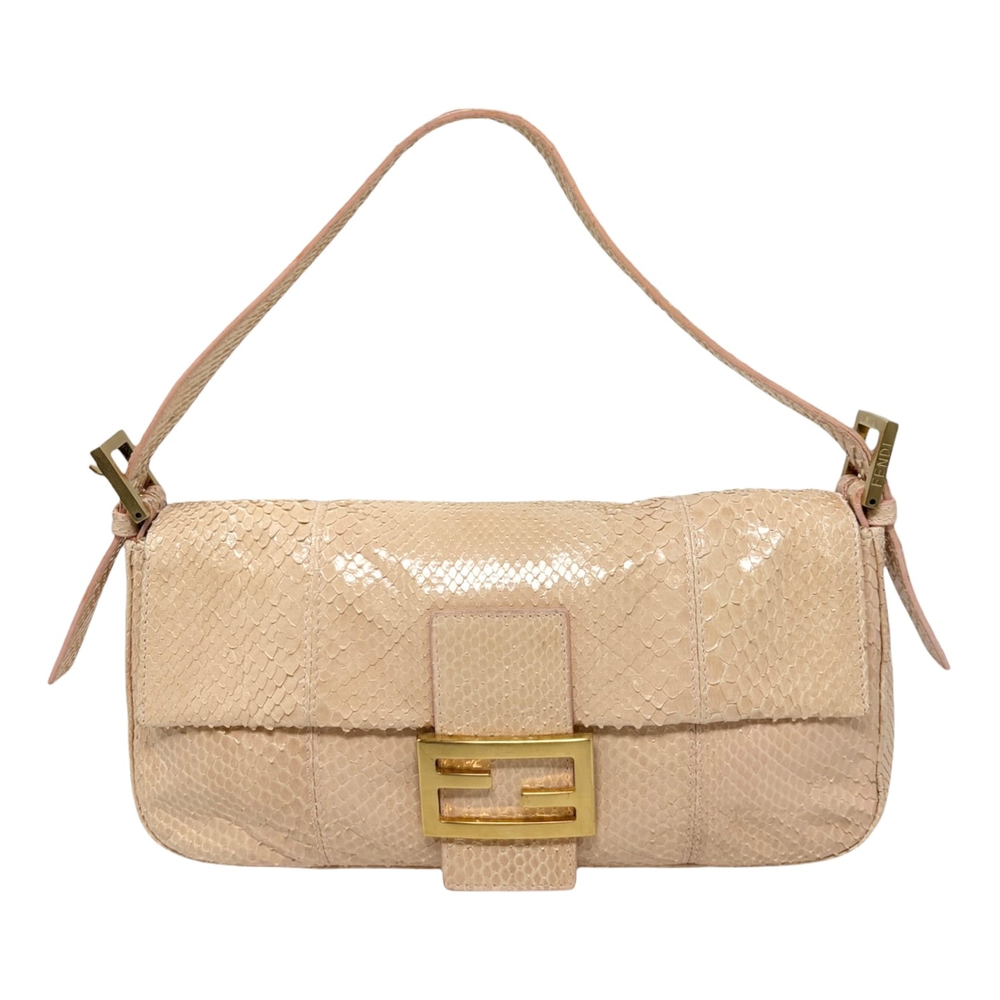 [Exclusive] FENDI Vintage FF Logo Mamma Baguette Bag Pink Beige Leather 800803