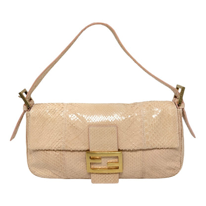 [Exclusive] FENDI Vintage FF Logo Mamma Baguette Bag Pink Beige Leather 800803