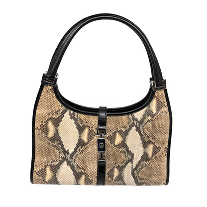 [Exclusive] GUCCI Vintage Jackie Python Shoulder Bag Beige Black 800209