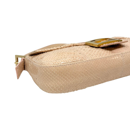 [Exclusive] FENDI Vintage FF Logo Mamma Baguette Bag Pink Beige Leather 800803