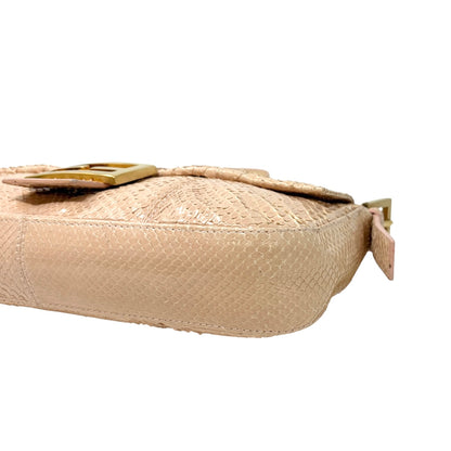[Exclusive] FENDI Vintage FF Logo Mamma Baguette Bag Pink Beige Leather 800803