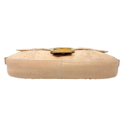 [Exclusive] FENDI Vintage FF Logo Mamma Baguette Bag Pink Beige Leather 800803