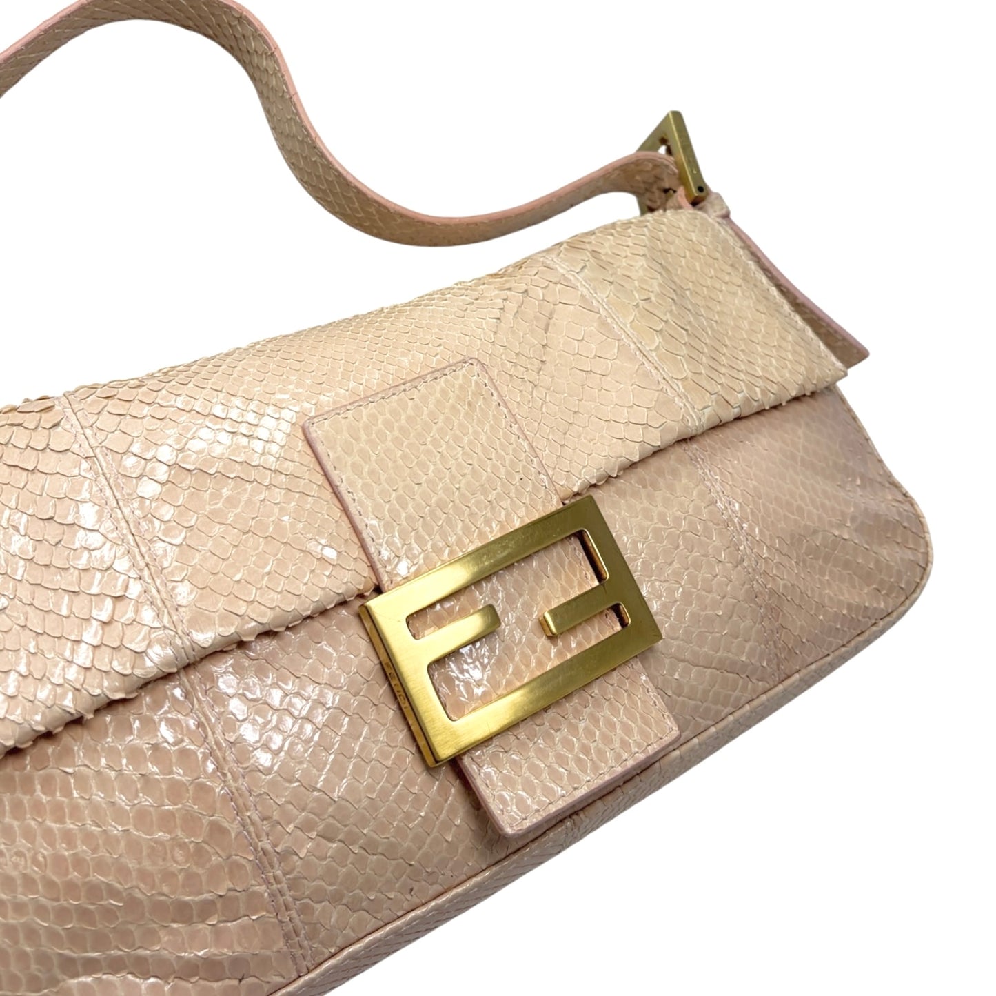 [Exclusive] FENDI Vintage FF Logo Mamma Baguette Bag Pink Beige Leather 800803