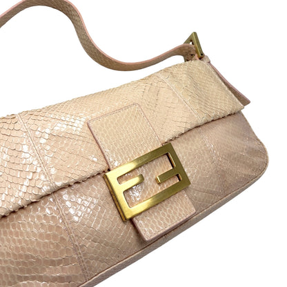 [Exclusive] FENDI Vintage FF Logo Mamma Baguette Bag Pink Beige Leather 800803