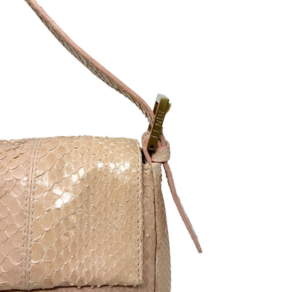 [Exclusive] FENDI Vintage FF Logo Mamma Baguette Bag Pink Beige Leather 800803